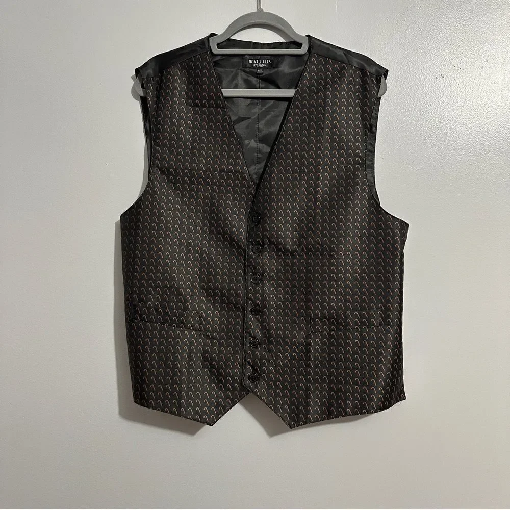 Novel-ties By Roffe Black Suit Vest Holiday Candycanes Christmas. Size L/XL